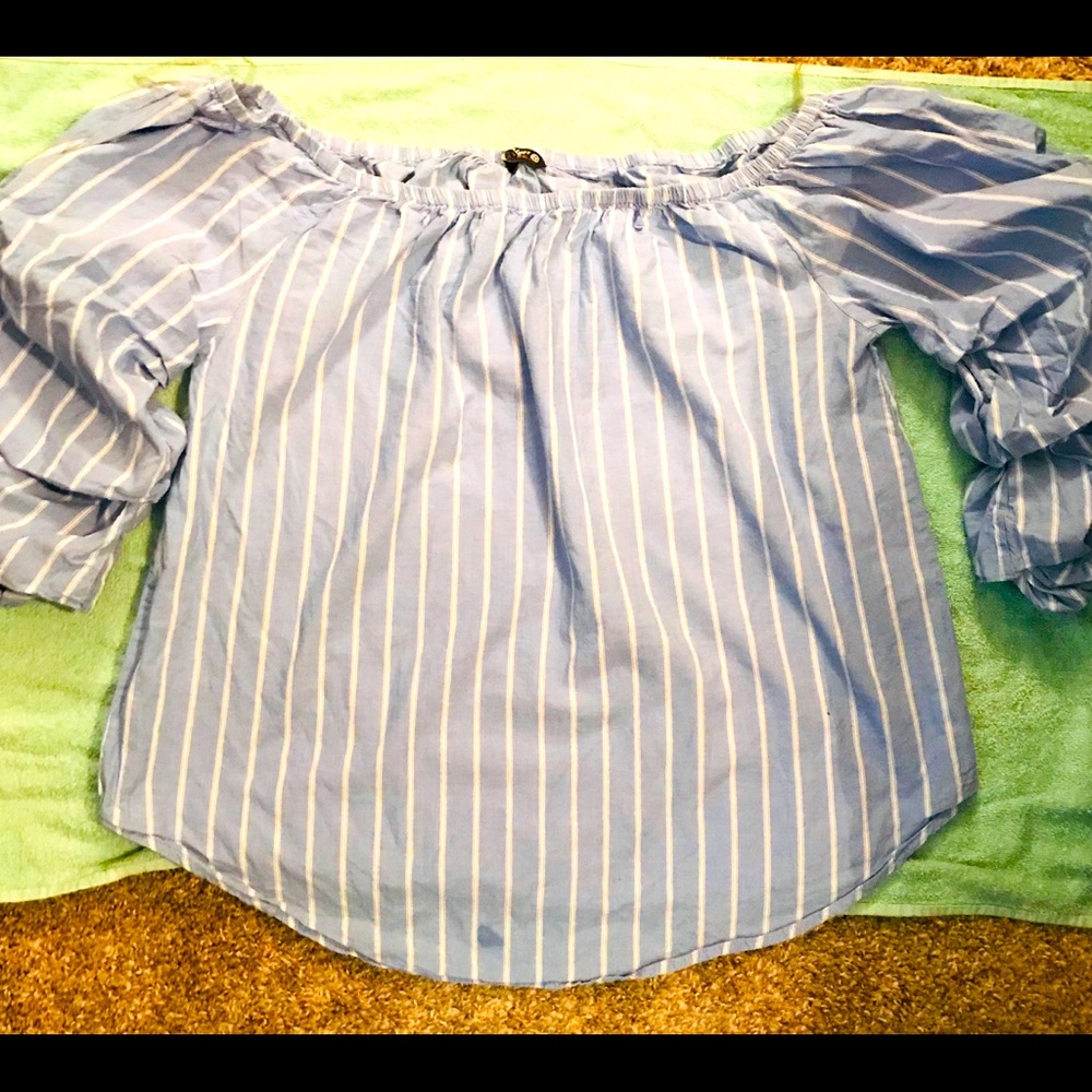 Off Shoulder Blue and White Top